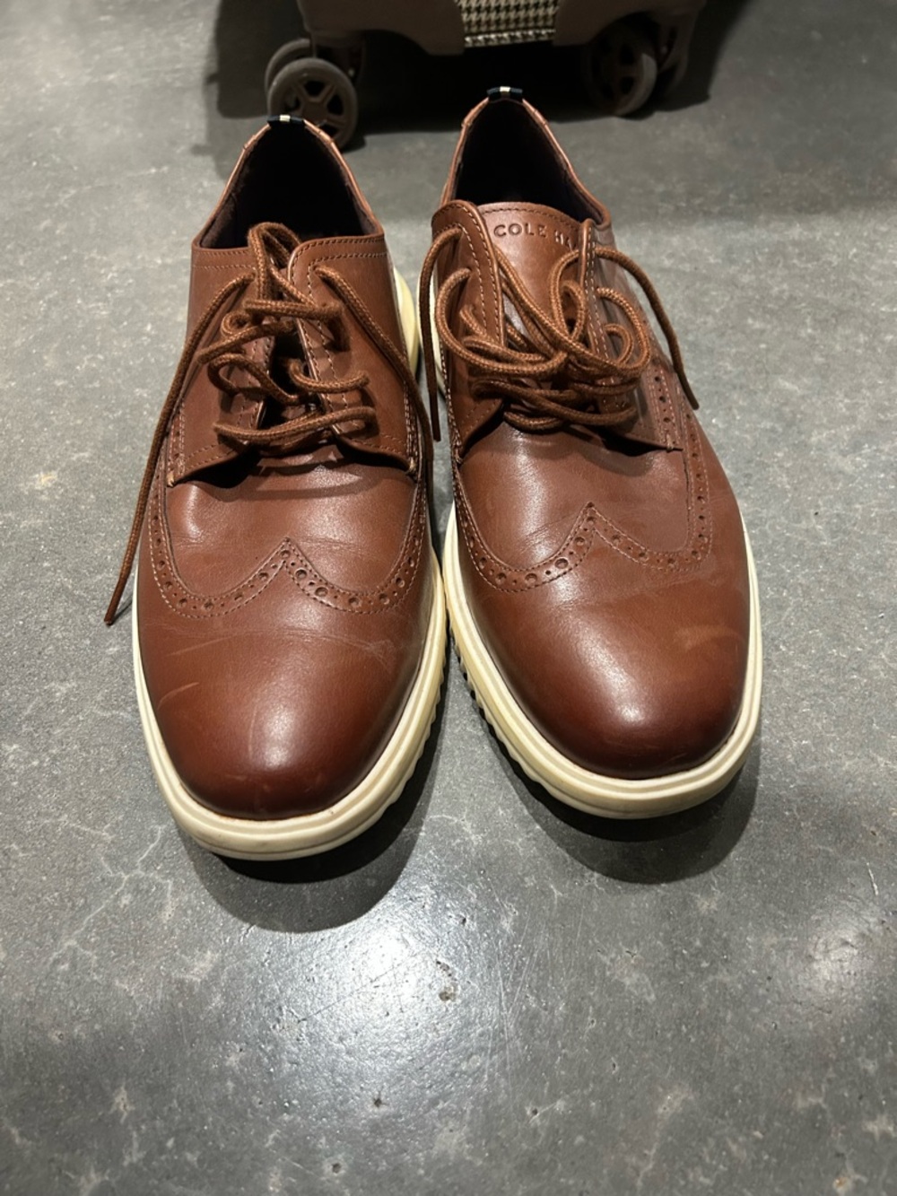 Cole Haan Men’s Brown Leather Wingtip Derby with Cream Sole